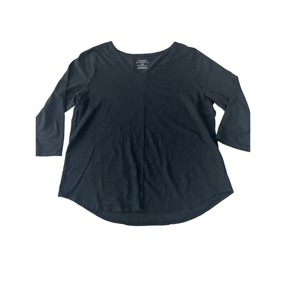 Chicos the Ultimate Tee Black V Neck 3/4 Sleeve Cotton Modal Blend Top Size 2‎